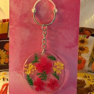 Floral Resin Keychain with Pink and Yellow Accents